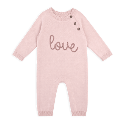 Love Embroidered Sweater Knit Baby Jumpsuit Organic Cotton