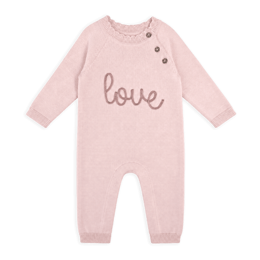 Love Embroidered Sweater Knit Baby Jumpsuit Organic Cotton