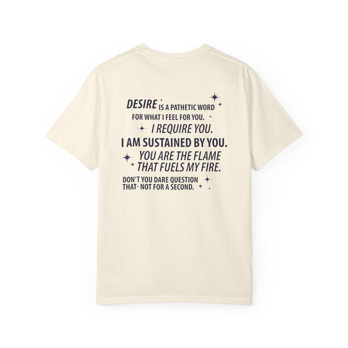 Comfort Colors graphic tee from thtgrlreads featuring a vintage wash and bold black text quote from the Kindred's Curse Saga collection in a clean serif font.