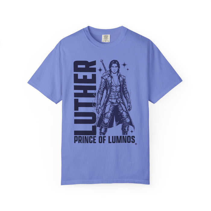 Comfort Colors graphic tee from thtgrlreads featuring a vintage-style black print of Luther, Prince of Luminos, from the Kindred's Curse Saga collection.