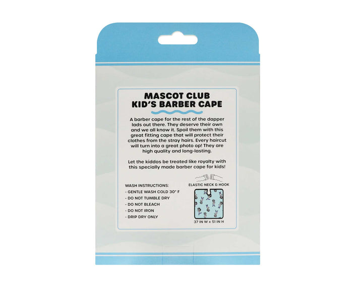 Package of Mascot Club Kid's Barber Cape with text on a white background