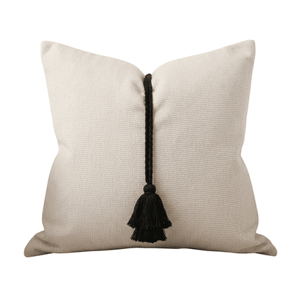 Maxone Cream & Black Tassel Detail Cushion Cover - 45x45cm Textiles