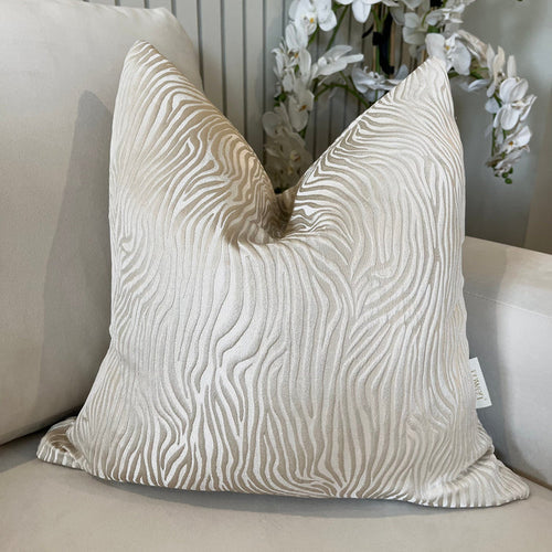 Melbourne Cream & Beige Metallic Tiger Print Feather Filled Cushion - 50x50cm Textiles