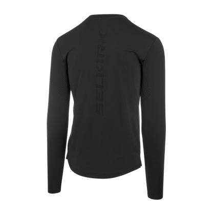 Selkirk pickleball men's long-sleeve shirt in black, grey, and white.