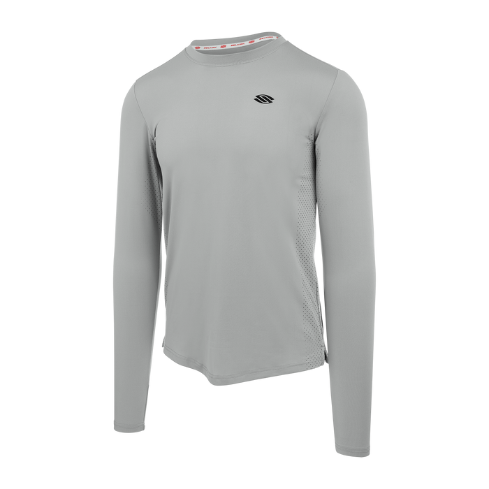Lightweight gray long sleeve athletic shirt designed for pickleball, featuring moisture-wicking and UV protection.