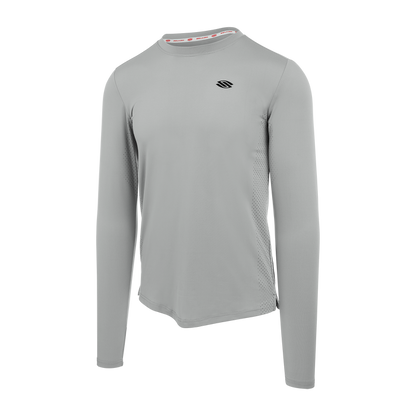 Lightweight gray long sleeve athletic shirt designed for pickleball, featuring moisture-wicking and UV protection.