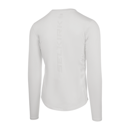 Selkirk pickleball men's long-sleeve shirt in black, grey, and white.