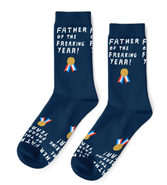 Yellow Owl Workshop men's socks featuring "Father of the Year" design, ideal for Father's Day gift.