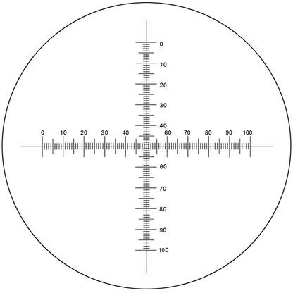 Microscope Eyepiece Reticle Cross Line Micrometer Ruler, Dual Axis Crosshair Scale Dia. 24mm, 10mm/100 Div., SKU RT20104162, three quarter front view