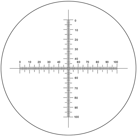 Microscope Eyepiece Reticle Cross Line Micrometer Ruler, Dual Axis Crosshair Scale Dia. 24mm, 10mm/100 Div., SKU RT20104162, three quarter front view
