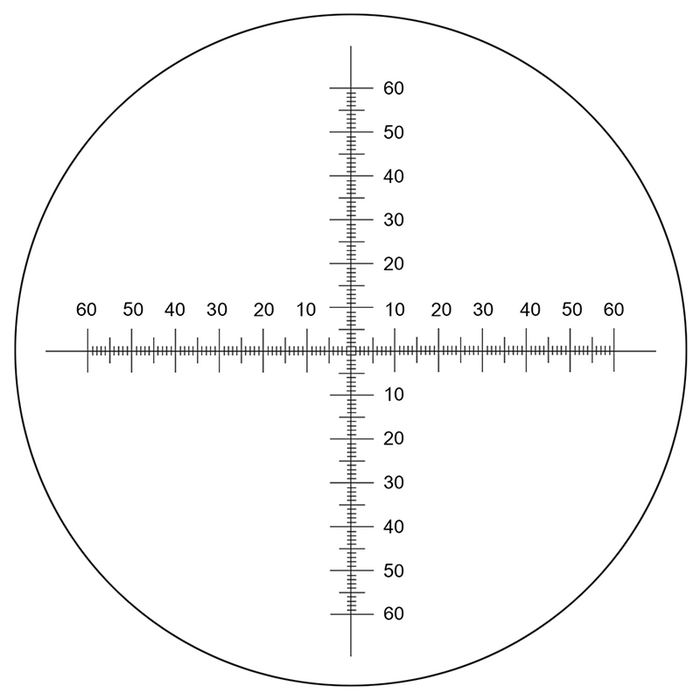 Microscope Eyepiece Reticle Cross Line Micrometer Ruler, Dual Axis Crosshair Scale Dia. 24mm, 12mm/120 Div., SKU RT20104161, three quarter front view