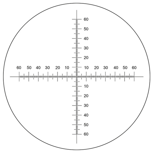 Microscope Eyepiece Reticle Cross Line Micrometer Ruler, Dual Axis Crosshair Scale Dia. 24mm, 12mm/120 Div., SKU RT20104161, three quarter front view