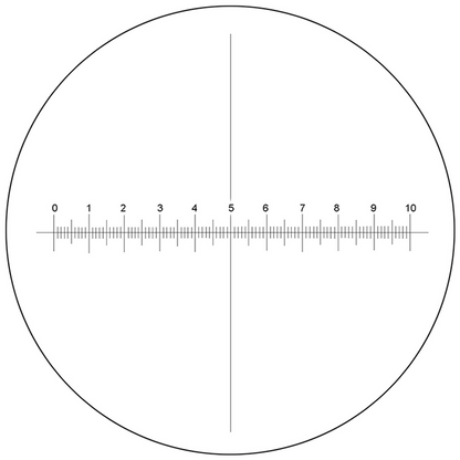 Microscope Eyepiece Reticle Cross Line Micrometer Ruler, X-Axis Crosshair Scale Dia. 24mm, 10mm/100 Div., SKU RT20103163, three quarter front view