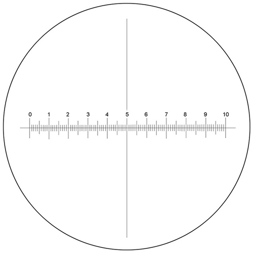 Microscope Eyepiece Reticle Cross Line Micrometer Ruler, X-Axis Crosshair Scale Dia. 24mm, 10mm/100 Div., SKU RT20103163, three quarter front view