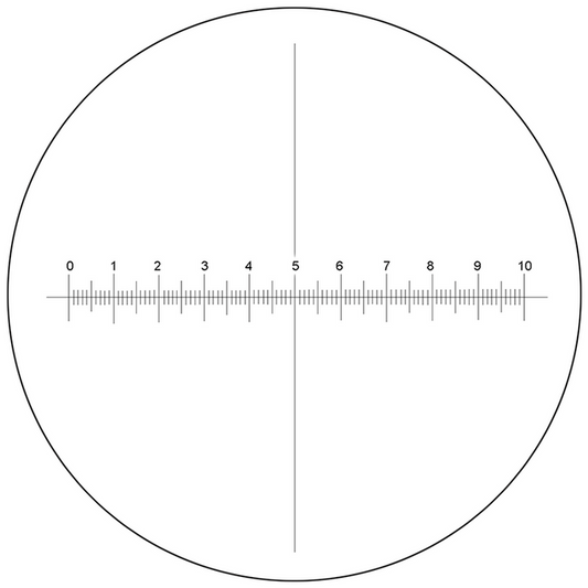 Microscope Eyepiece Reticle Cross Line Micrometer Ruler, X-Axis Crosshair Scale Dia. 24mm, 10mm/100 Div., SKU RT20103163, three quarter front view