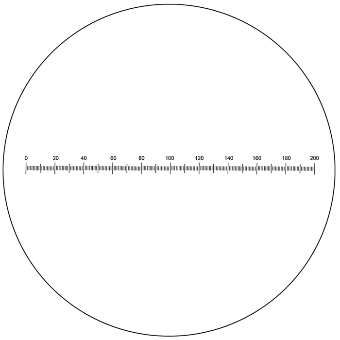Microscope Eyepiece Reticle Linear Scale Micrometer Ruler Dia. 24mm, 10mm/200 Div., SKU RT20101162, three quarter front view