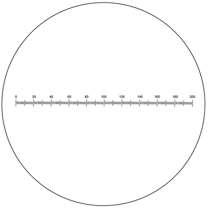 Microscope Eyepiece Reticle Linear Scale Micrometer Ruler Dia. 24mm, 10mm/200 Div., SKU RT20101162, three quarter front view