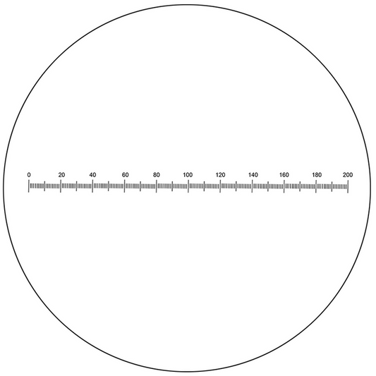Microscope Eyepiece Reticle Linear Scale Micrometer Ruler Dia. 24mm, 10mm/200 Div., SKU RT20101162, three quarter front view