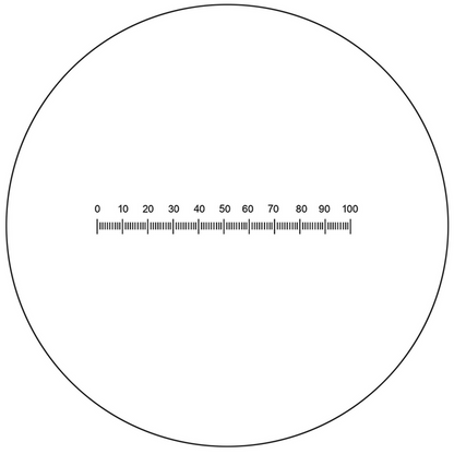 Microscope Eyepiece Reticle Linear Scale Micrometer Ruler Dia. 24mm, 5mm/100 Div., SKU RT20101161, three quarter front view