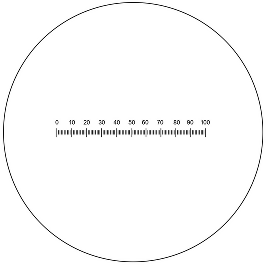 Microscope Eyepiece Reticle Linear Scale Micrometer Ruler Dia. 24mm, 5mm/100 Div., SKU RT20101161, three quarter front view