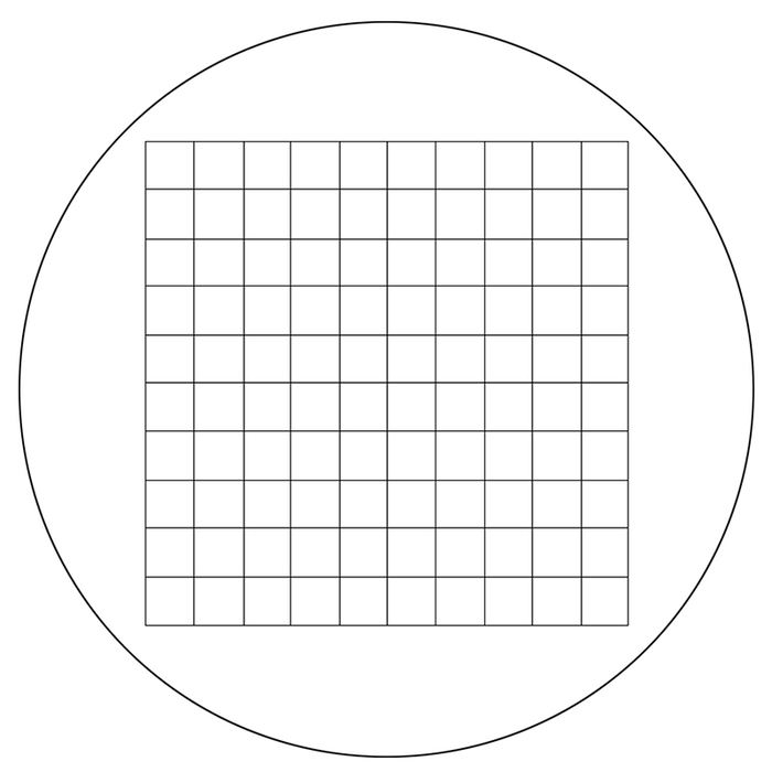 Microscope Eyepiece Reticle Net Grid Micrometer 10x10mm, 100 Squares, Dia. 24mm 1.5mm, SKU RT20105161, three quarter front view