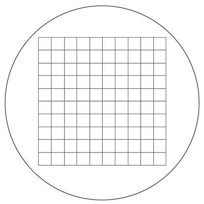 Microscope Eyepiece Reticle Net Grid Micrometer 10x10mm, 100 Squares, Dia. 24mm 1.5mm, SKU RT20105161, three quarter front view