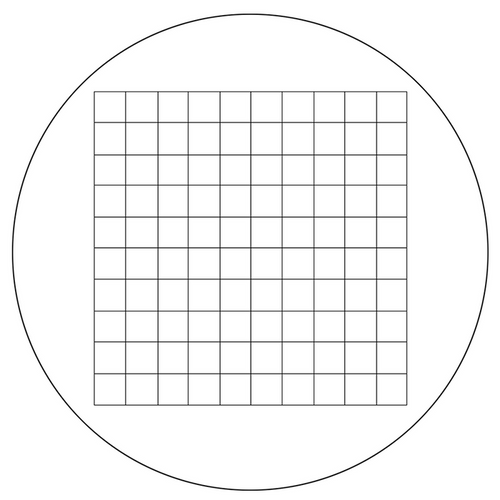 Microscope Eyepiece Reticle Net Grid Micrometer 10x10mm, 100 Squares, Dia. 24mm 1.5mm, SKU RT20105161, three quarter front view