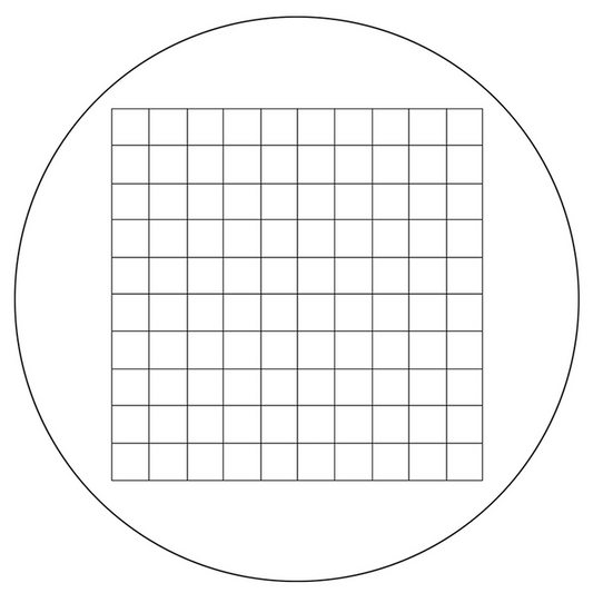 Microscope Eyepiece Reticle Net Grid Micrometer 10x10mm, 100 Squares, Dia. 24mm 1.5mm, SKU RT20105161, three quarter front view