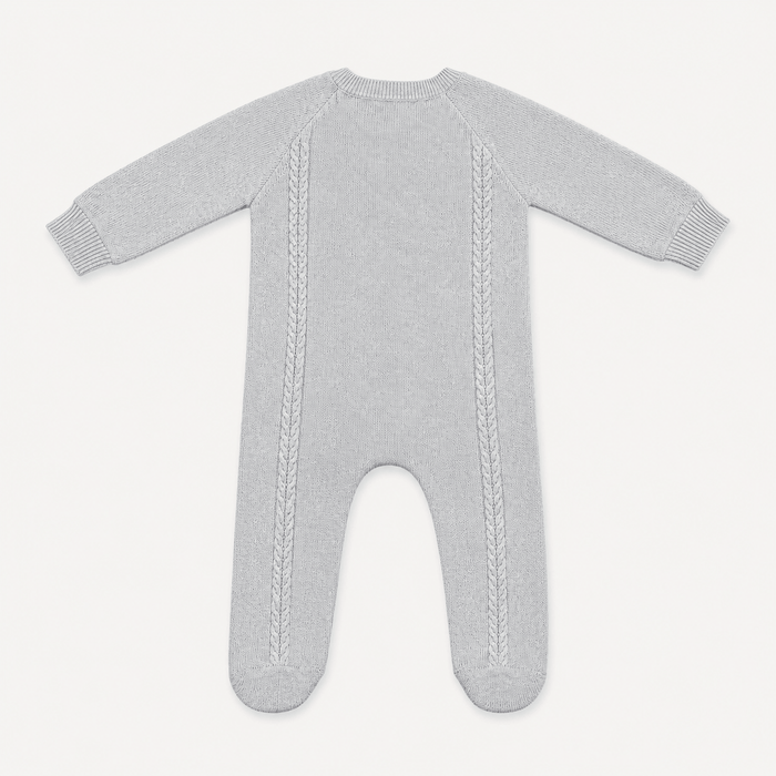 back of Milan Cable Knit Baby Footie Jumpsuit & Hat SET (Organic)