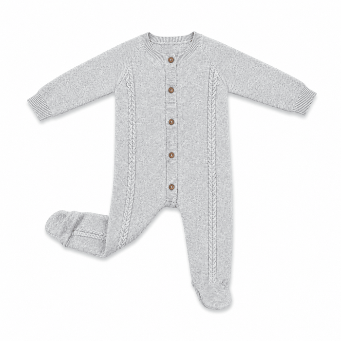 Milan Cable Knit Baby Footie Jumpsuit & Hat SET (Organic)