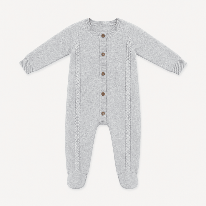 Milan Cable Knit Baby Footie Jumpsuit & Hat SET (Organic) front