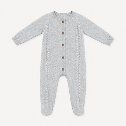 Milan Cable Knit Baby Footie Jumpsuit & Hat SET (Organic) front