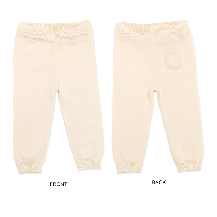 Cream Milan Knit Baby Pocket Pants (Organic Cotton) Front and Back