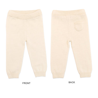 Cream Milan Knit Baby Pocket Pants (Organic Cotton) Front and Back