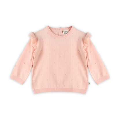Milan Knit Baby Ruffle & Bobble Pullover Sweater Front (Organic Cotton)