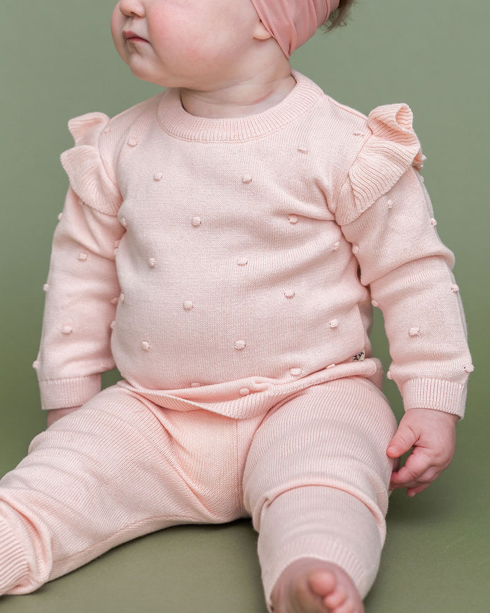 Milan Knit Baby Ruffle & Bobble Pullover Sweater Texture Model (Organic Cotton)