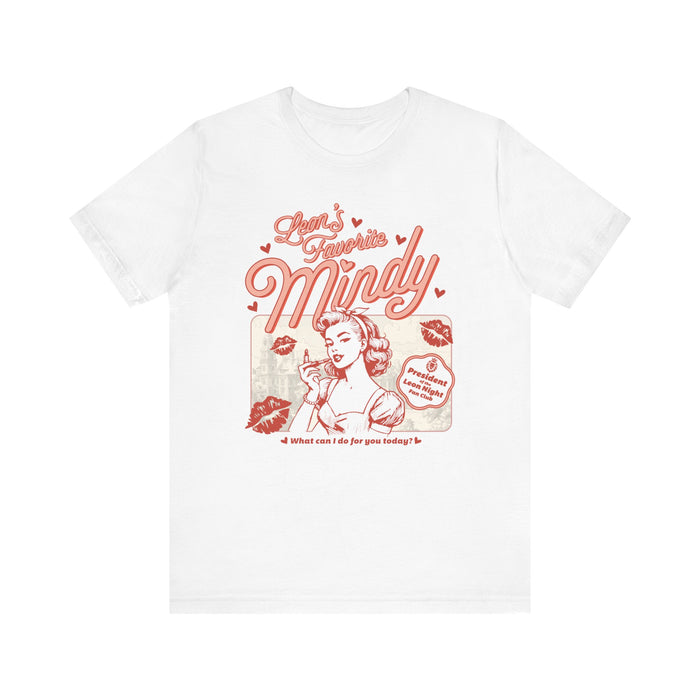 Thtgrlreads Ruthless Boys of the Zodiac collection Comfort Colors graphic tee featuring a vintage-inspired retro print with "Mindy" text and stylized female character design.