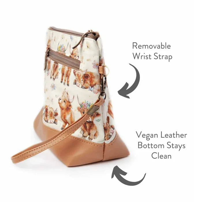 Mini Trini Bag – Small Zippered Sock Project Bag - Maisy the Highland Cow