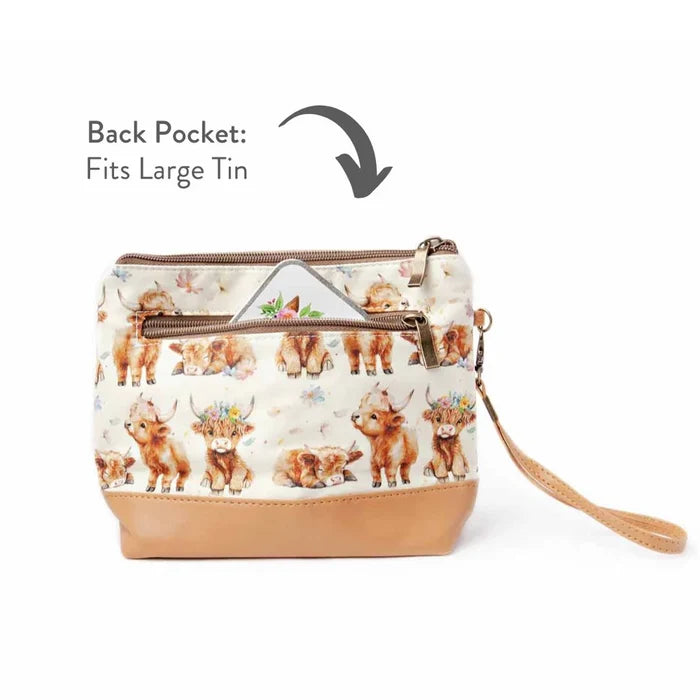 Mini Trini Bag – Small Zippered Sock Project Bag - Maisy the Highland Cow