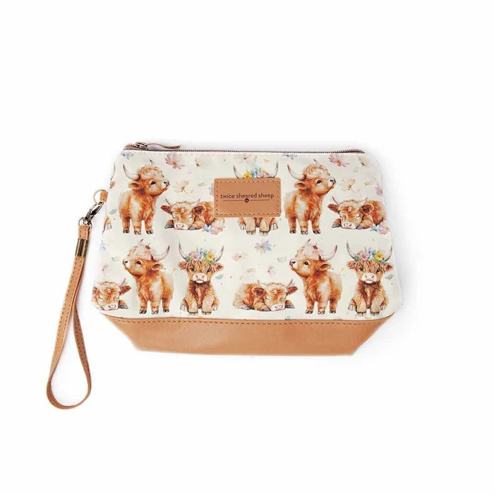 Mini Trini Bag – Small Zippered Sock Project Bag - Maisy the Highland Cow