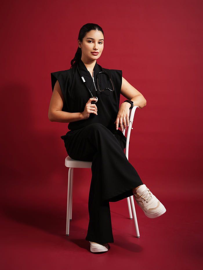 Monarch 4way Stretchable (Black) With Flared Pant Set