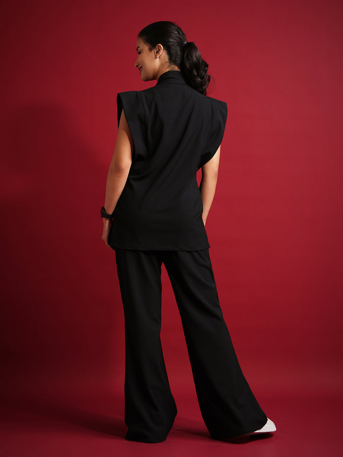 Monarch 4way Stretchable (Black) With Flared Pant Set
