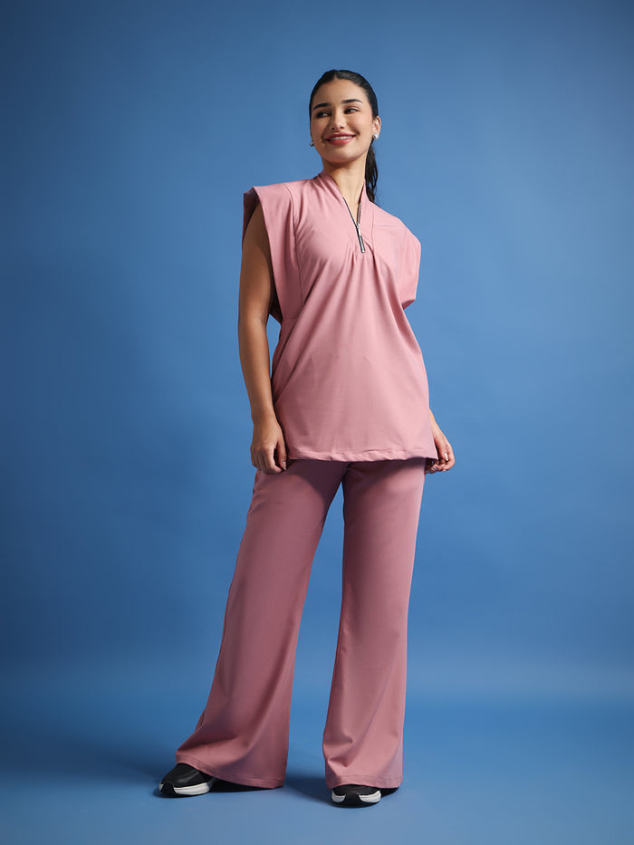 Monarch 4way Stretchable (Dusty Pink) With Flared Pant Set