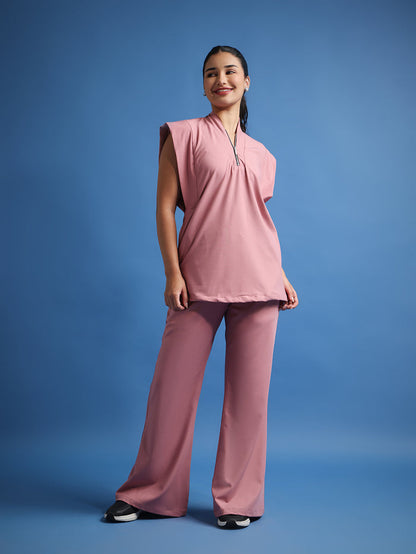 Monarch 4way Stretchable (Dusty Pink) With Flared Pant Set