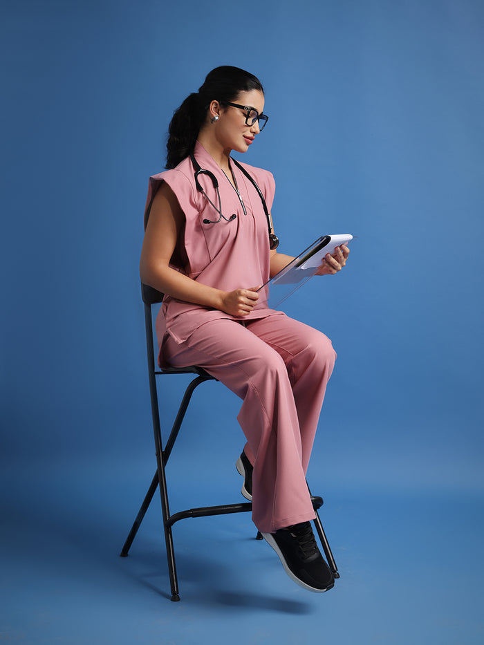 Monarch 4way Stretchable (Dusty Pink) With Flared Pant Set