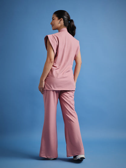 Monarch 4way Stretchable (Dusty Pink) With Flared Pant Set