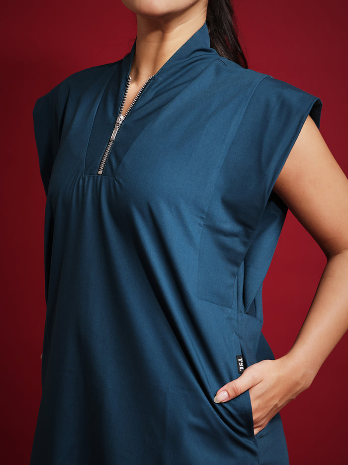 Monarch 4way Stretchable (Peacock Blue) With Flared Pant Set