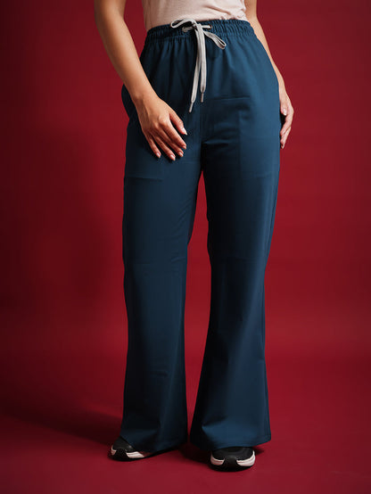 Monarch 4way Stretchable (Peacock Blue) With Flared Pant Set
