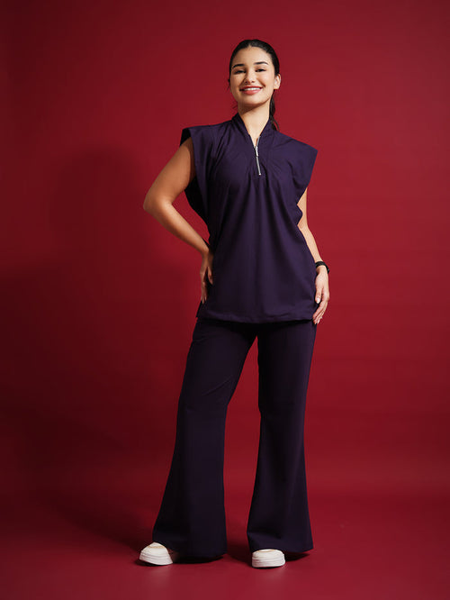 Monarch 4way Stretchable (Violet) With Flared Pant Set