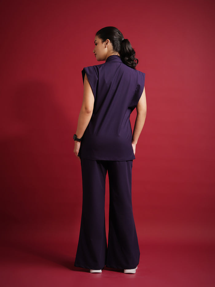 Monarch 4way Stretchable (Violet) With Flared Pant Set